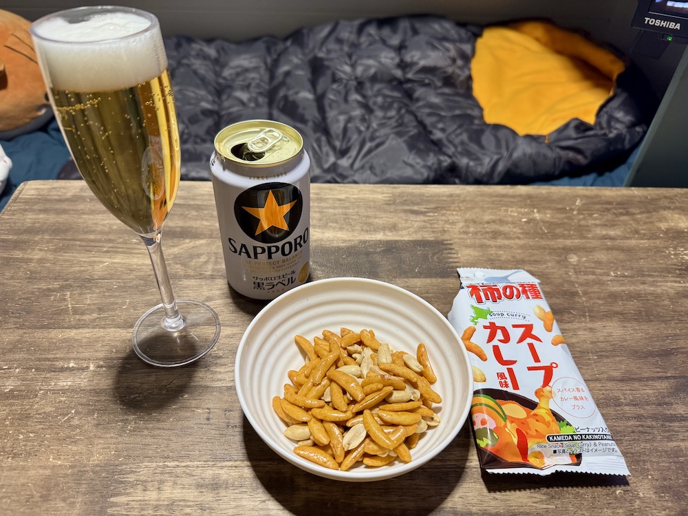 夕食前に柿の種と一緒に飲んだビール