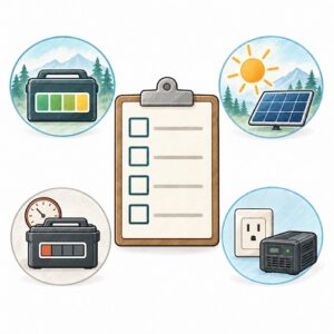 キャンピングカーで使う電気量とサブバッテリー容量を確認する無料ガイドのイラスト