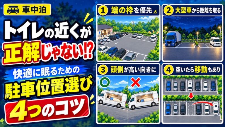 車中泊はトイレの近くが正解?快適に眠るための駐車位置選び4つのコツ
